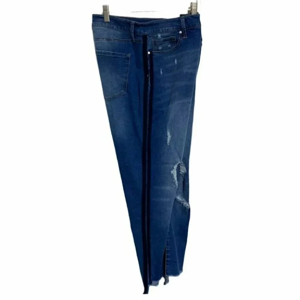 Tinseltown Skinny Jeans 13/31 Blue Distressed Velvet Side Stripe High Rise